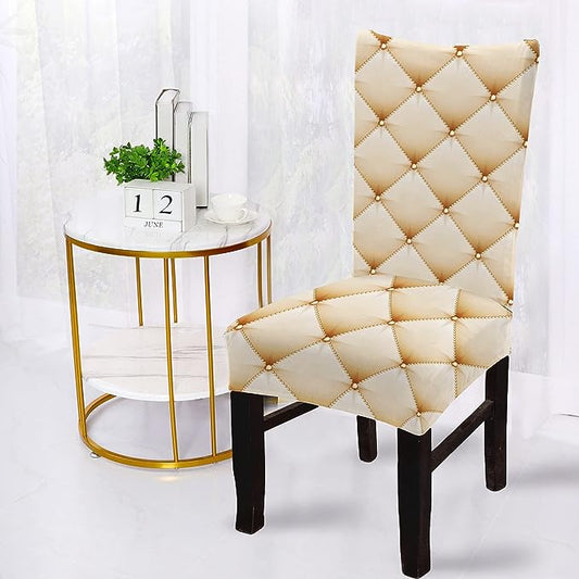 3D Cream Polygon Dining Chair Covers
