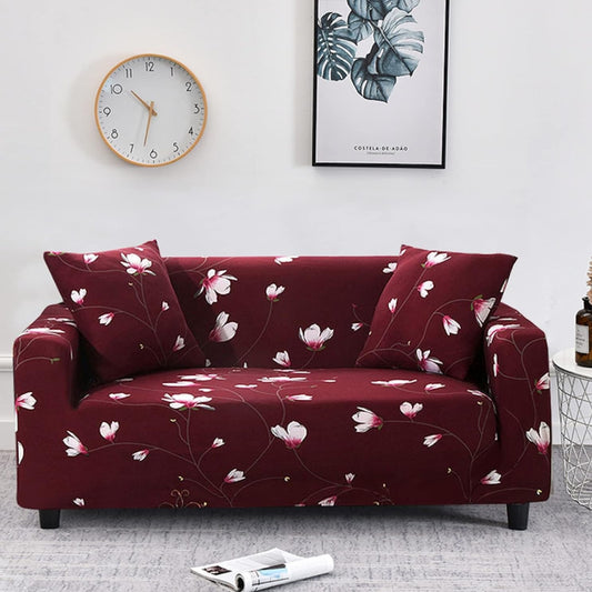 KrsnaDecor Exclusive Stretchable Sofa Cover - Floral Maroon
